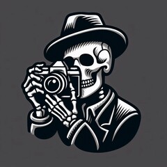 Undead Paparazzo Skeletal Photographer in Noir Style