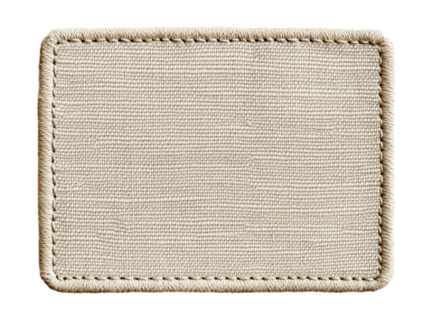 rectangular cloth patch with rounded corners, in a cream color, with a transparent background