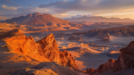 Obraz premium Sunrise at the Valley of the Moon, Chile, Mars-like red rock formations