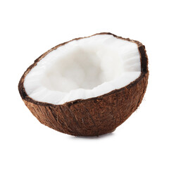 Half of cracked coconut isolated on white