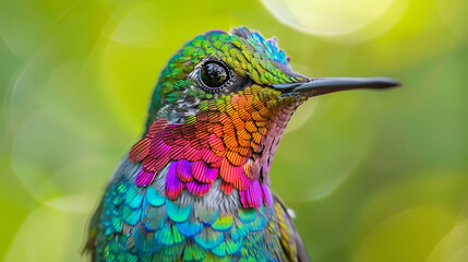 Fototapeta premium Super-macro shot of a hummingbird iridescent feathers, shimmering hues