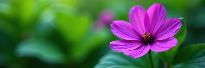 Close-up, rich purple petals, blurred green leaves, design, spring, close up