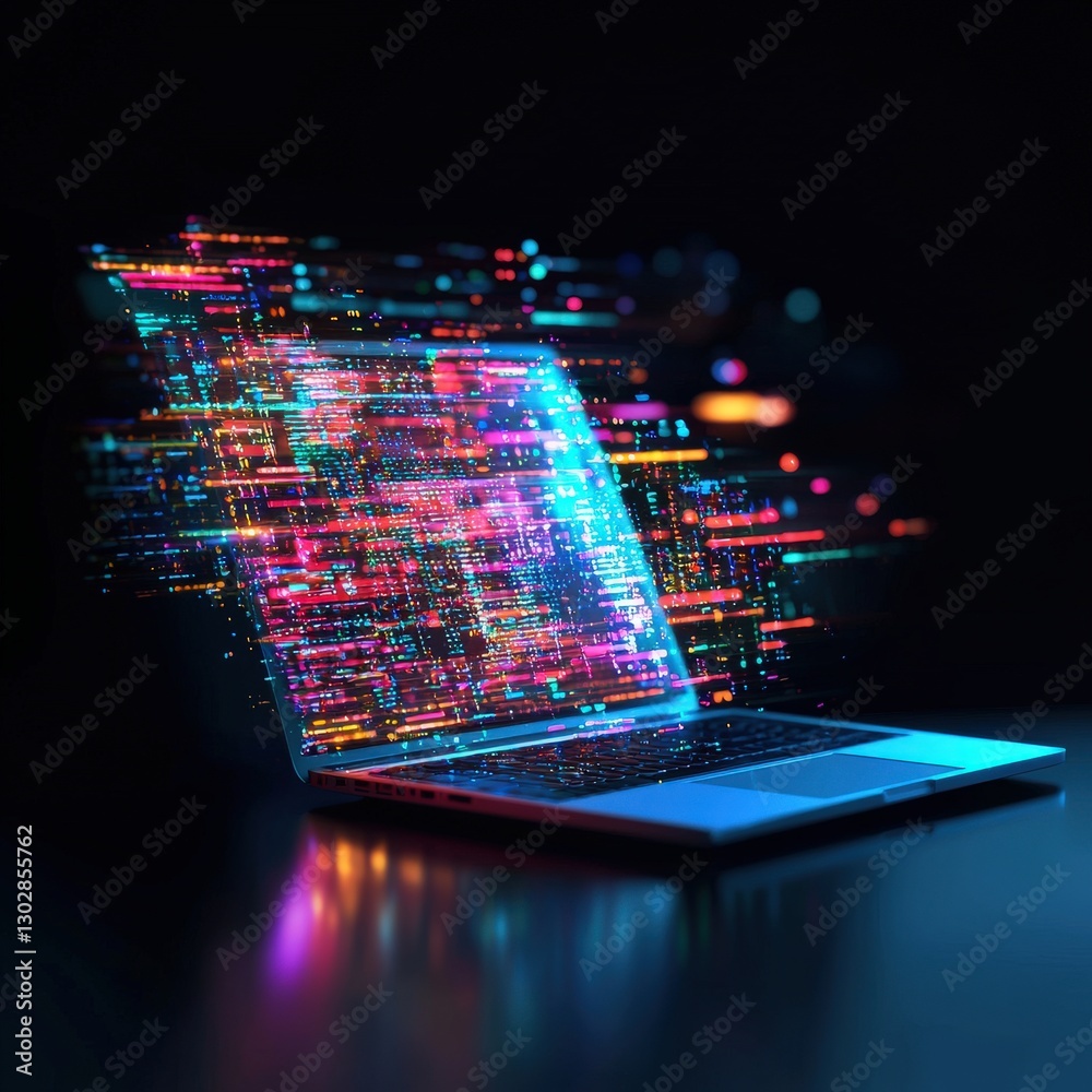 Poster glowing holographic tools simplifying programming workflows.