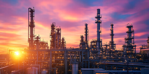 Expansive View of Oil Refinery Pipes Stretching Under a Clear Blue Sky