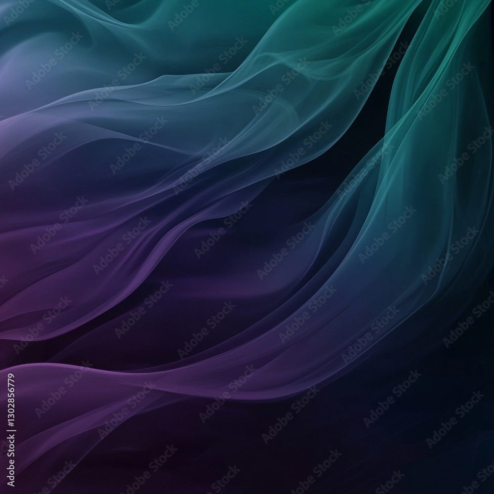 Poster abstract flowing fabric with teal and purple gradient, ethereal and dreamy composition for backgroun