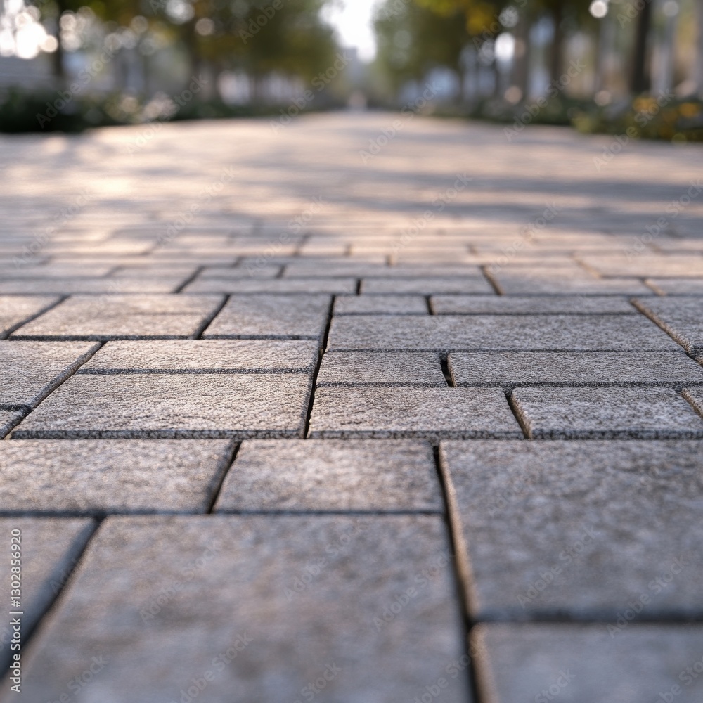 Poster Cobblestone Path to Distant Trees: A Close-Up View of Urban Landscape and Texture on a Sunny Afternoon Walk