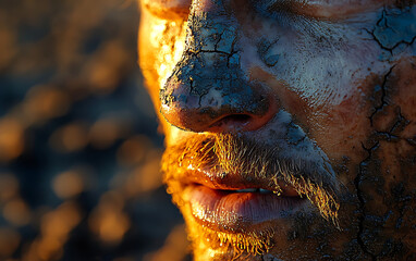 Fototapeta premium Drought-Stricken Farmer’s Lips Reflecting Climate Crisis 