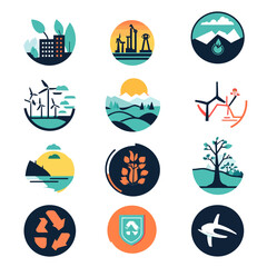 Vector icons showcasing environmental themes, renewable energy and sustainability