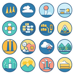 Environmental Icons Set, Colorful Industry and Nature Concept Design