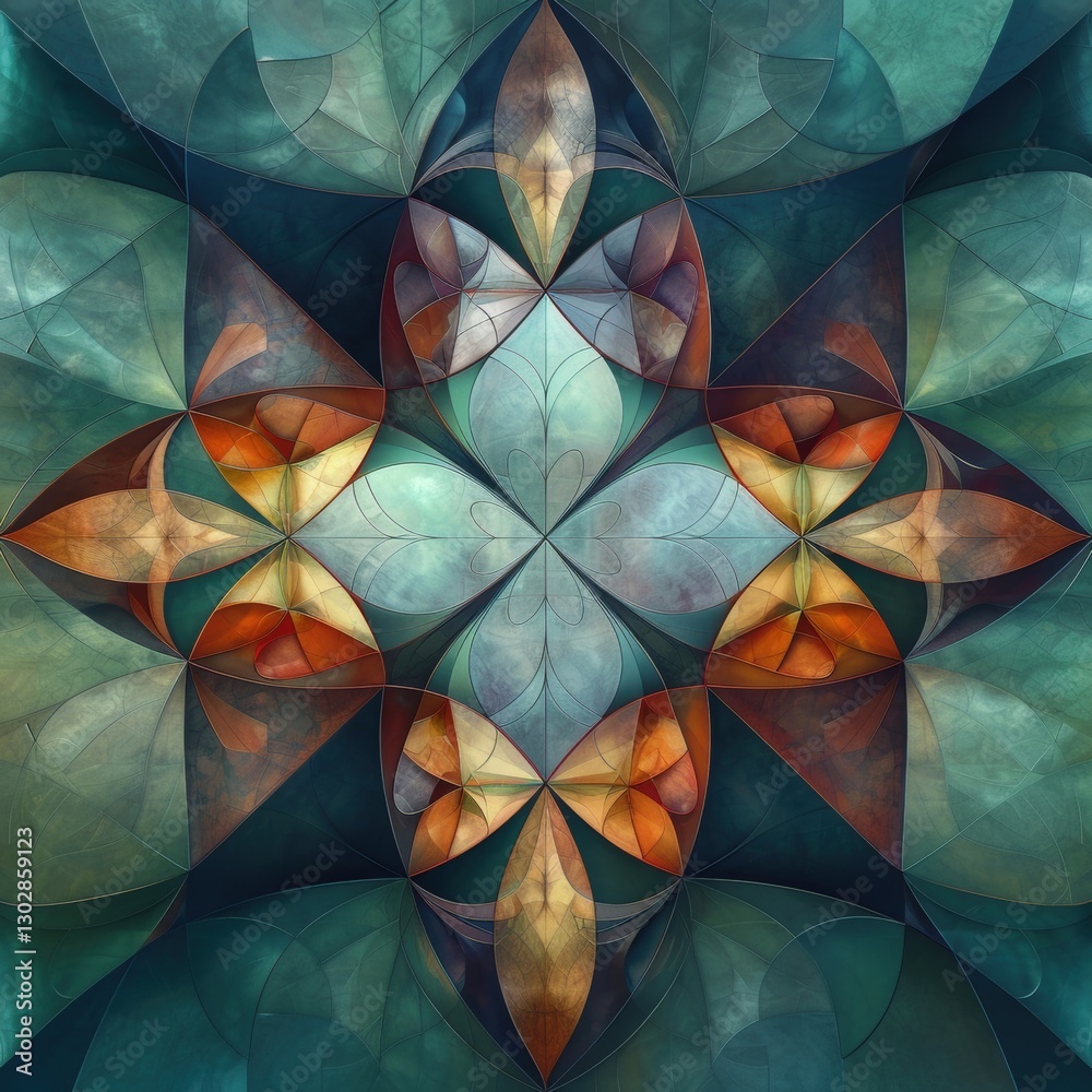 Poster a colorful abstract composition featuring geometric shapes layered in intricate patterns. this artwo