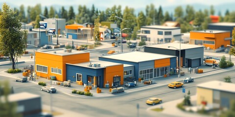 Tiny Town: A charming miniature town comes to life with an array of buildings, vehicles, and trees, creating a vibrant urban panorama with an adorable tiny scale