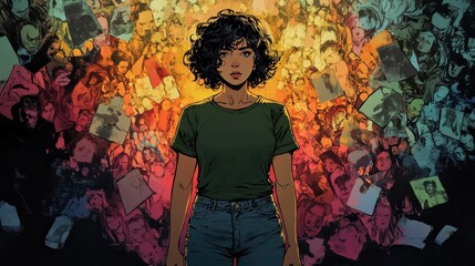 Fototapeta premium Bold Young Woman Standing Amidst Vivid Artistic Background