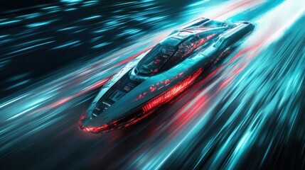 Obraz premium Futuristic Speedster: A Cyberpunk Race Car's Light Trails