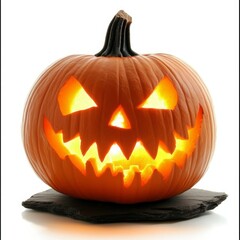 Fototapeta premium Glowing Jack-o'-lantern Close-up, Carved Pumpkin, Halloween, Studio Shot, Fear, Spooky Halloween, Jack-o'-lantern