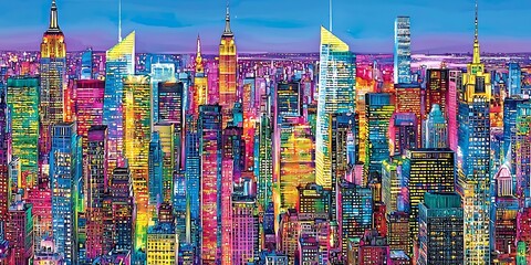 Obraz premium Vibrant Skyline of New York City in Colorful Abstract Style