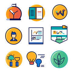 Business, Finance, and Technology Icons Representing Growth and Innovation