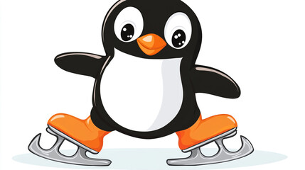 Naklejka premium Adorable Cartoon Penguin Ice Skating Winter Fun Cute Bird Illustration