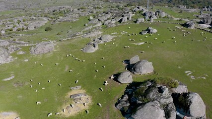 Aerial view of the rocky area of Villamayor's stone, which is a type of sandstone and clayey rock. It is used in the construction and decoration of facades due to its easy handling. 