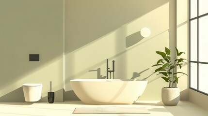 Minimalist Modern Bathroom with Sunlit Freestanding Tub