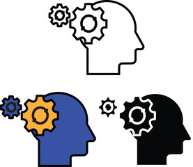 AI Machine Learning Icon – Head Profile with Gears Symbol for Automation, Cognitive Computing, and AI Technology with Transparent Background.