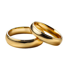 Gold wedding bands on transparent background, wedding rings on white background
