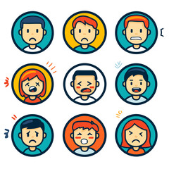 Diverse emotions icons set. Expression, feeling, mood and face concepts.