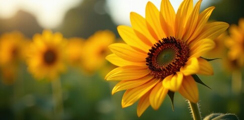 Vibrant orange & yellow sunflower, close-up view , head, ray floret, wildflower