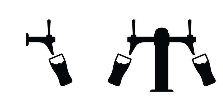 cartoon beer tap. Beer taps with handle. Draft beer dispenser or tower. Beer pump. Alcohol tools. Brewery, pub or bar. For oktoberfest.