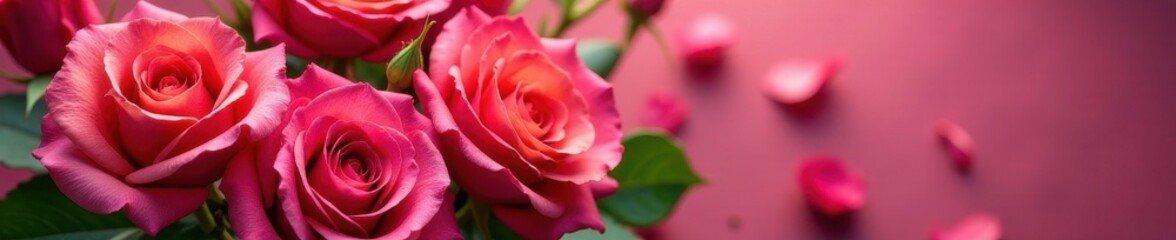 Vibrant roses, romantic bouquet, colorful petals, blank space , soft, texture