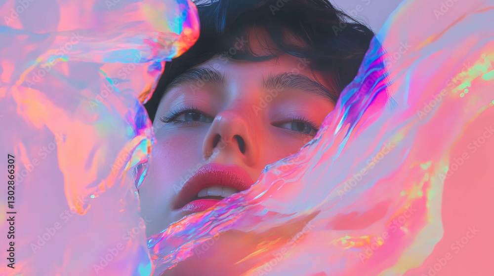Aufkleber Vibrant abstract portrait with unique expression and colorful fluid design