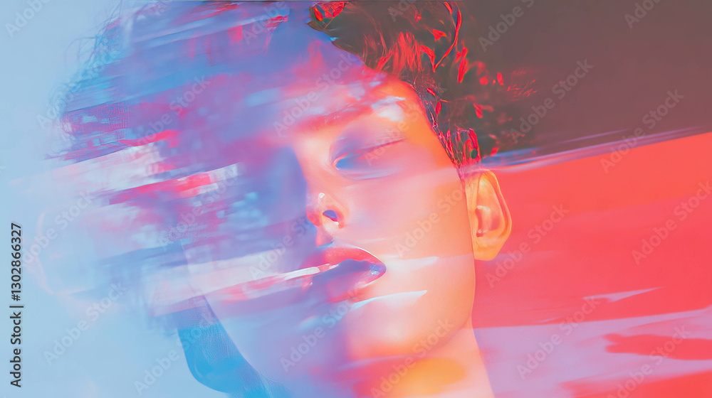 Poster Artistic abstract portrait with unique features and vivid colors