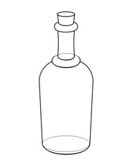 Bottle - vector linear picture for coloring. Vintage empty bottle closed by a cork. Outline. Hand drawing