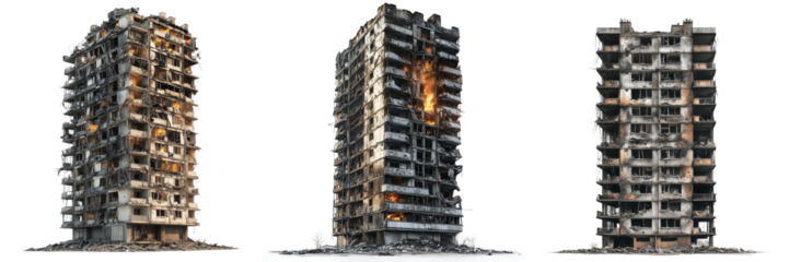 Destruction of urban buildings cityscape digital art ruins perspective