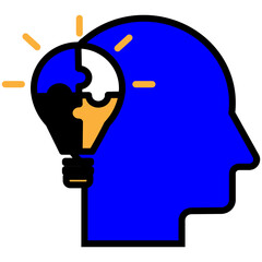 AI Innovation Icon – Head Profile with Lightbulb and Puzzle Symbol for Artificial Intelligence, Innovation, and Problem-Solving with Transparent Background.