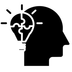 AI Innovation Icon – Head Profile with Lightbulb and Puzzle Symbol for Artificial Intelligence, Innovation, and Problem-Solving with Transparent Background.
