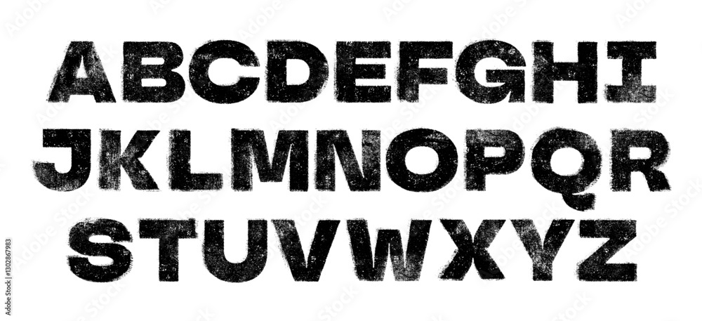 Fototapete textured font with a rough mis-printed letterpress and rolled ink texture. bold condensed font. high
