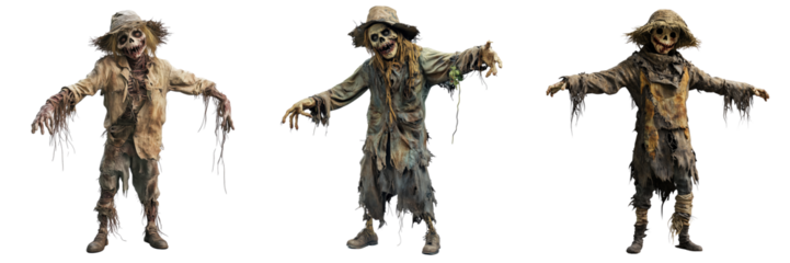 Creepy zombie scarecrow figures eerie halloween digital art decor