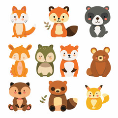 cute, animal, character, vector, cartoon, illustration, happy, set, design, graphic, funny, baby, zoo, art, adorable, background, collection, giraffe, children, isolated, lion, child, bear, print, wil