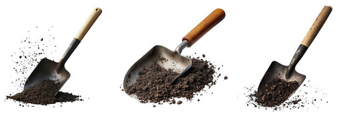 Shoveling soil gardening action outdoor setting tool usage close-up