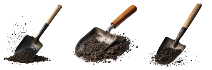 Shoveling soil gardening action outdoor setting tool usage close-up