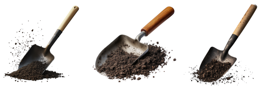 Shoveling soil gardening action outdoor setting tool usage close-up