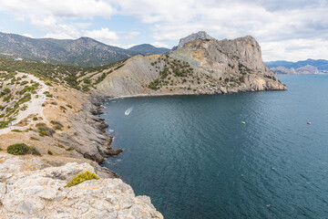 Views from the Golitsyn Trail - a mountain trail carved on the slope of Mount Koba-Kaya, located along the coastline southwest of the village of Novy Svet, Crimea, Russia