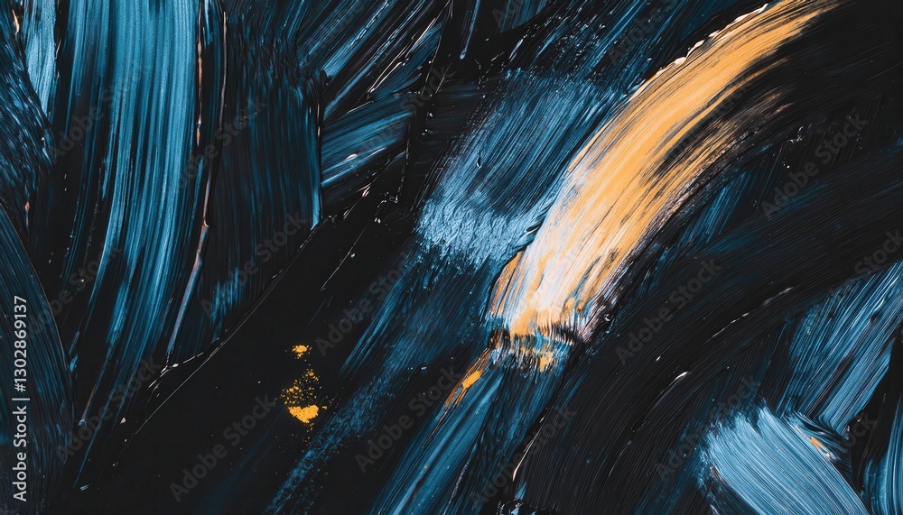 Poster abstract textured brushstroke painting with dark blue and orange swirls, modern artistic background 