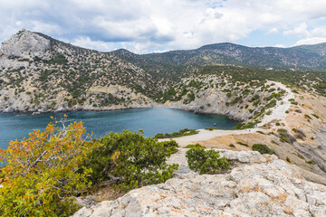Views from the Golitsyn Trail - a mountain trail carved on the slope of Mount Koba-Kaya, located along the coastline southwest of the village of Novy Svet, Crimea, Russia