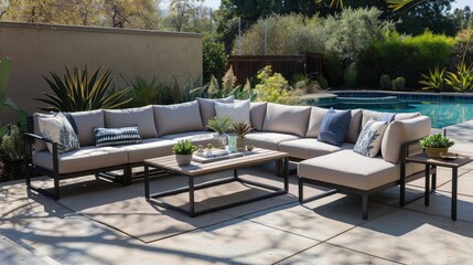 Obraz premium Modern Outdoor Lounge Area with Poolside Seating
