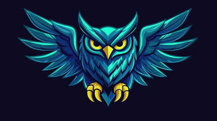 Obraz premium Majestic Teal Owl with Spread Wings Vivid Digital Art Gaming Logo Design