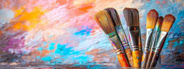 Obraz premium Colorful Artistic Composition with Brushes and Wine