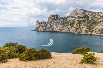 Views from the Golitsyn Trail - a mountain trail carved on the slope of Mount Koba-Kaya, located along the coastline southwest of the village of Novy Svet, Crimea, Russia