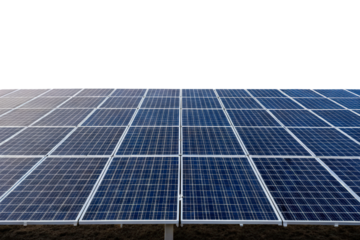 Large solar panel field for renewable energy isolated with transparent background