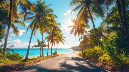 Scenic road photography for travel enthusiasts in coastal paradise vibrant nature daylight viewpoint